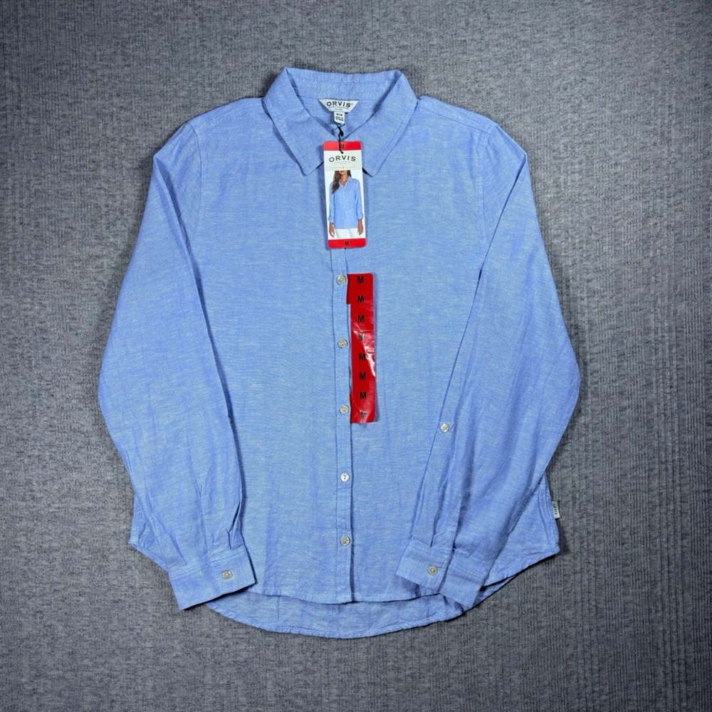 Orvis Linen Shirt Women's Size M Blue Button Up Long Sleeve Classic NWT